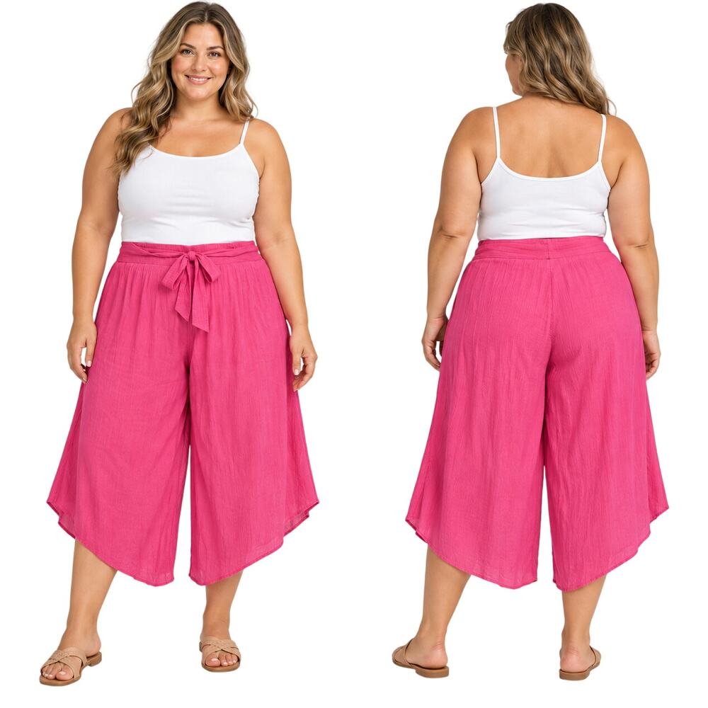 NWT nina leonard sz 3x hot pink gaucho relaxed fit capri w/ belt pull on FLAW